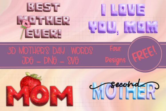 3D Mother's Day Words: Free PNG, JPG, & SVG Design Assets
