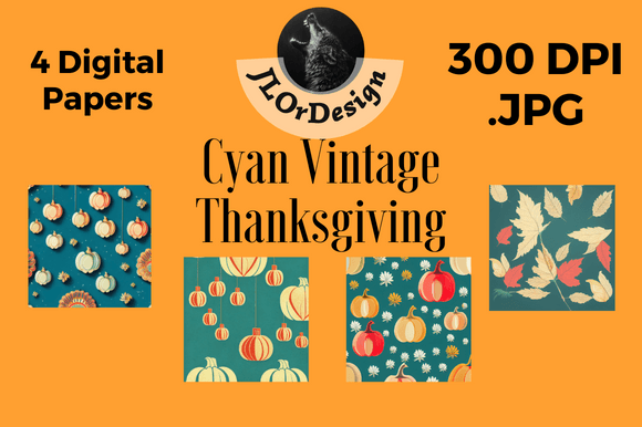 Cyan Retro Thanksgiving Digital Papers: A Designer's Asset