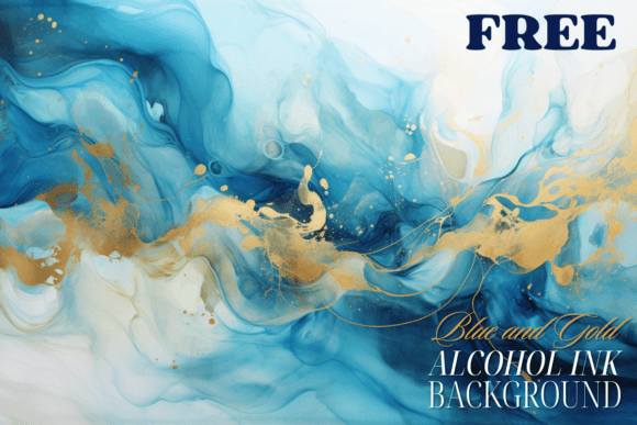 Stunning Blue, White, and Gold Alcohol Ink Digital Background FREE