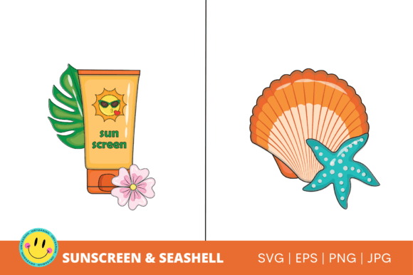 Sunscreen and Seashell Vector: Summer Design Assets